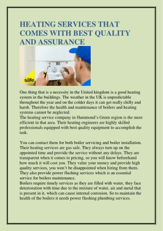 HEATING SERVICES THAT COMES WITH BEST QUALITY AND ASSURANCE