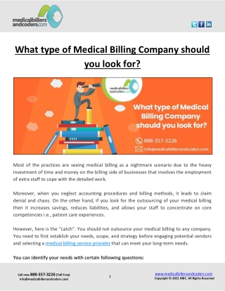 What type of Medical Billing Company should you look for?
