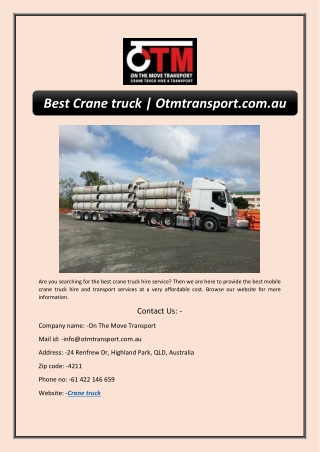 Best Crane truck | Otmtransport.com.au