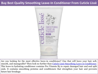 Buy Best Quality Smoothing Leave-In Conditioner From Cuticle Lisse