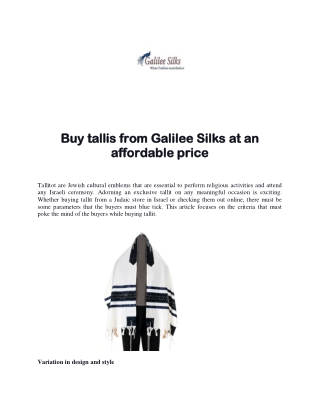 Buy tallis from Galilee Silks at an affordable price