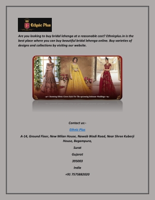 Buy Online Bridal Lehenga | Ethnicplus.in