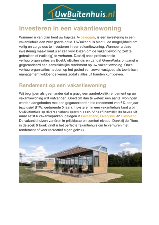 Investeren in een vakantiewoning