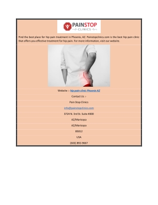 Hip Pain Clinic Phoenix Az  Painstopclinics.com