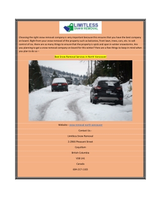 Best Snow Removal Services in North Vancouver