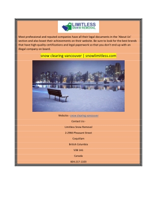 snow clearing vancouver  snowlimitless.com