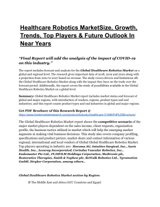 Healthcare Robotics MarketSize, Growth, Trends, Top Players & Future Outlook In