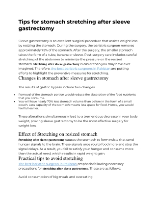 Tips for stomach stretching after sleeve gastrectomy