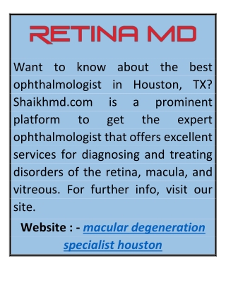 Macular Degeneration Specialist Houston Shaikhmd.com