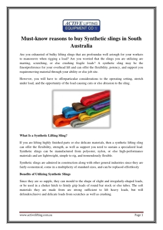 Must-know reasons to buy Synthetic slings in South Australia