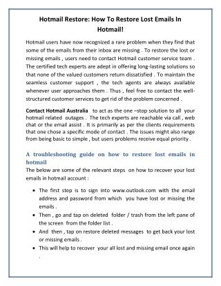Hotmail Restore: How To Restore Lost Emails In Hotmail!