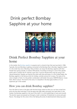 Drink perfect Bombay Sapphire at your home