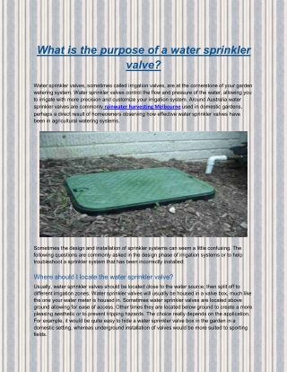 What is the purpose of a water sprinkler valve