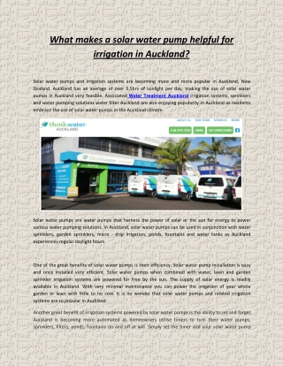 What makes a solar water pump helpful for irrigation in Auckland