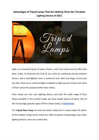 Advantages of Tripod Lamps That Are Making Them the Trendiest Lighting Device of 2021