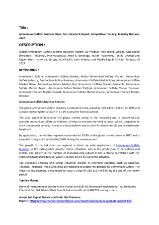 Ammonium sulfate Market Analysis