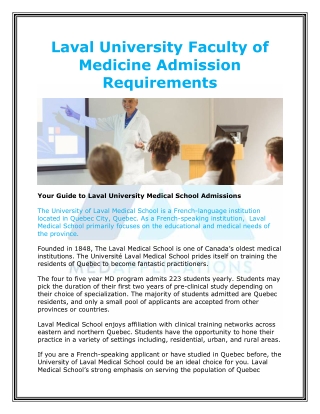 Laval University Faculty of Medicine Admission Requirements