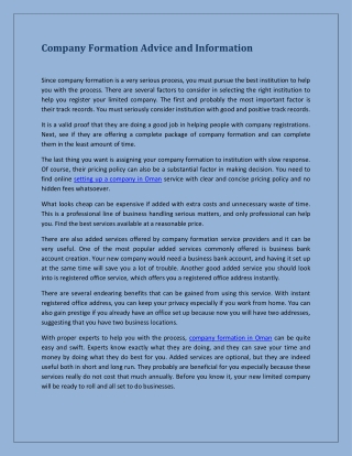 Company Formation Advice and Information