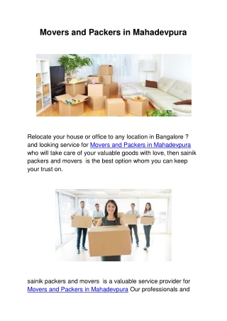 Movers and Packers in Mahadevpura