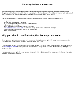 Pocket option bonus promo code