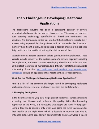 The 5 Challenges in Developing Healthcare Applications