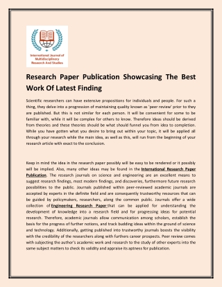 PPT - Research Paper Publication Showcasing The Best Work Of Latest ...