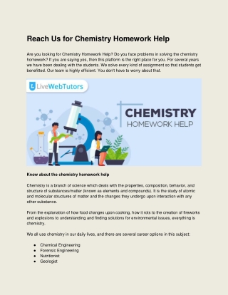 Reach Us for Chemistry Homework Help