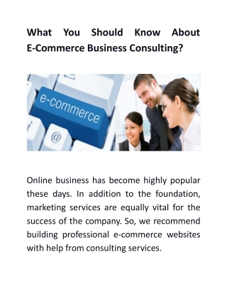 What You Should Know About E-Commerce Business Consulting?