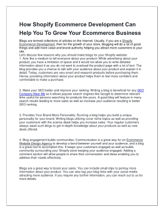 How Shopify Ecommerce Development Can Help You To Grow Your Ecommerce Business