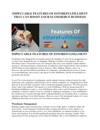 IMPECCABLE FEATURES OF ESTOREFULFILLMENT