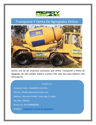 Transporte Y Venta De Agregados Online