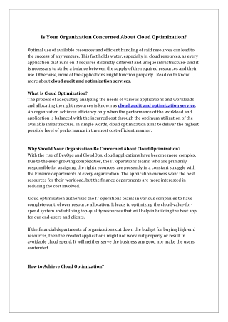 Does Your Organization Concerned About Cloud Optimization