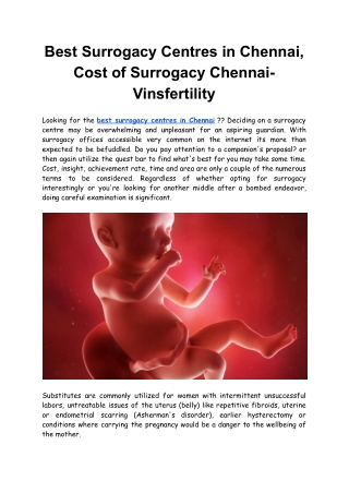 Best Surrogacy Centres in Chennai, Cost of Surrogacy Chennai- Vinsfertility