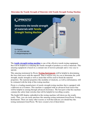 Determine the Tensile Strength of Materials with Tensile Strength Testing Machin
