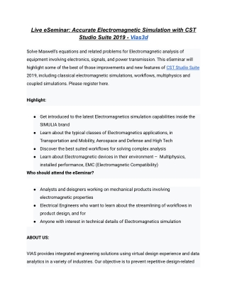 Live eSeminar: Accurate Electromagnetic Simulation with CST Studio Suite 2019 -