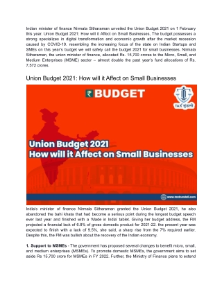 Union Budget 2021: How will it Affect on Small Businesses