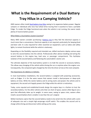 What is the Requirement of a Dual Battery Tray Hilux in a Camping Vehicle