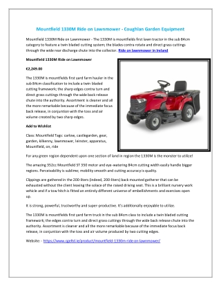 Mountfield 1330M Ride on Lawnmower - Coughlan Garden Equipment