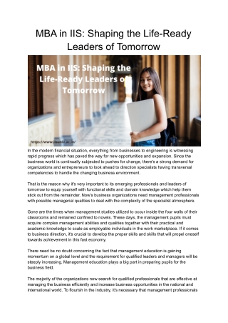 MBA in IIS_ Shaping the Life-Ready Leaders of Tomorrow