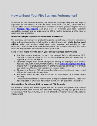 How to Boost Your FBA Business Performance?