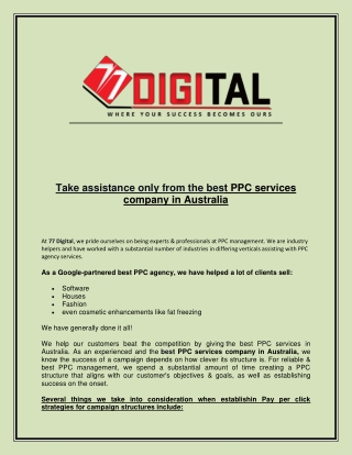 Take assistance only from the best PPC services company in Australia