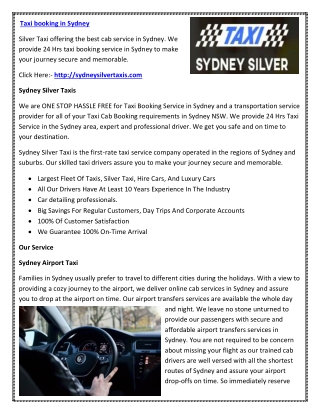 Taxi booking in Sydney