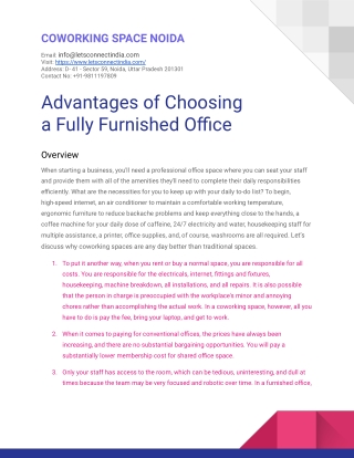 Advantages of choosing a fully furnished office