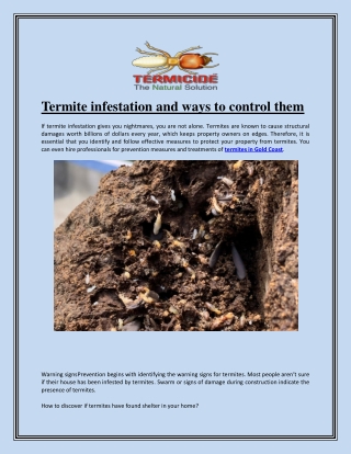 Termite infestation and ways to control them