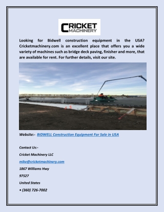 Bidwell Construction Equipment for Sale in USA | Cricketmachinery.com
