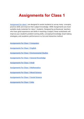 Assignment for class 1 all Subjects Free PDF Download