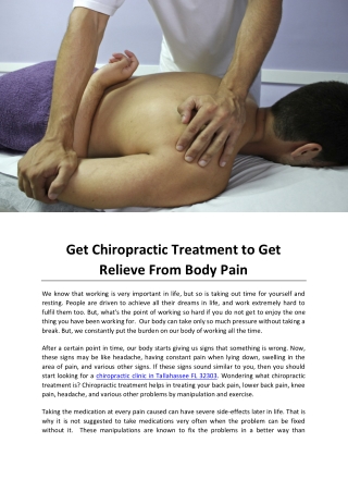 Get Chiropractic Treatment to Get Relieve From Body Pain