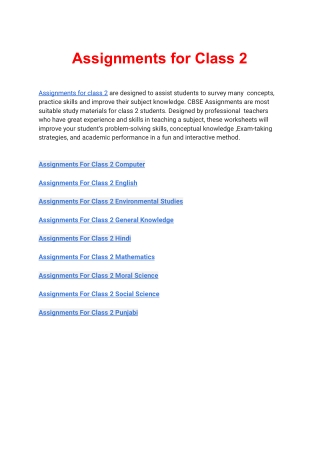 Assignments for class 2 all Subjects Free PDF Download