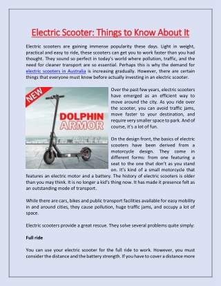 Electric Scooter: Things to Know About It
