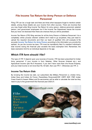 File Income Tax Return for Army Person or Defence Personnel